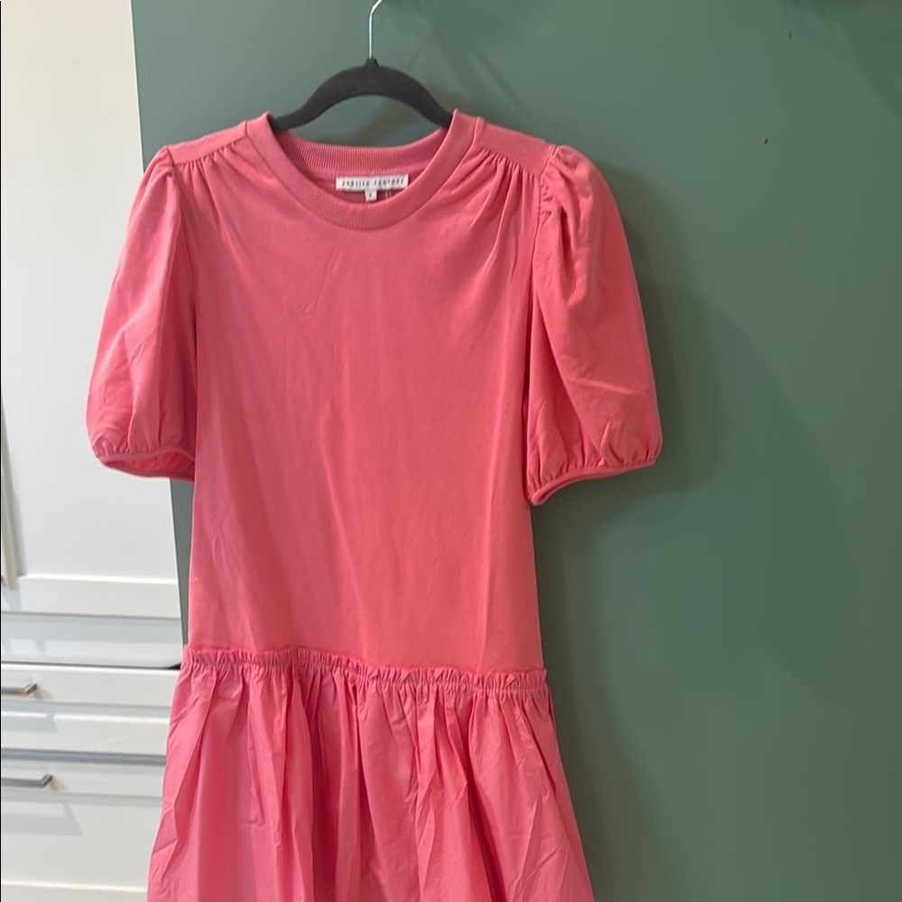 Pink Puff Sleeve Sundress with Crew Neck